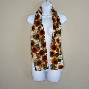 Vintage Silk Sunflower Scarf 54x11 Boho Festival Cottage Country Rustic Dopamine